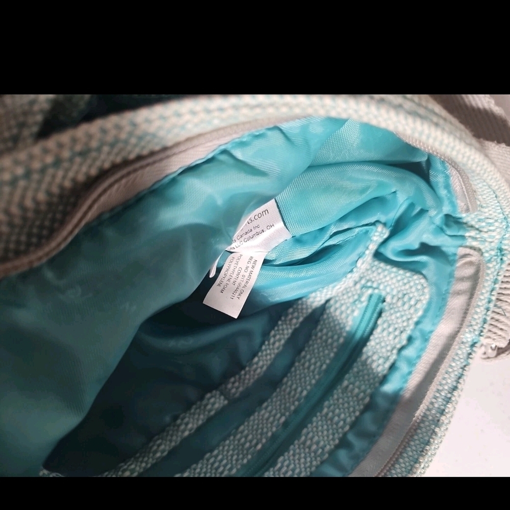 Thirty-One Crossbody Bag Medium Mint Green & Gray Monogram S VGUC 54" Strap - Picture 14 of 16